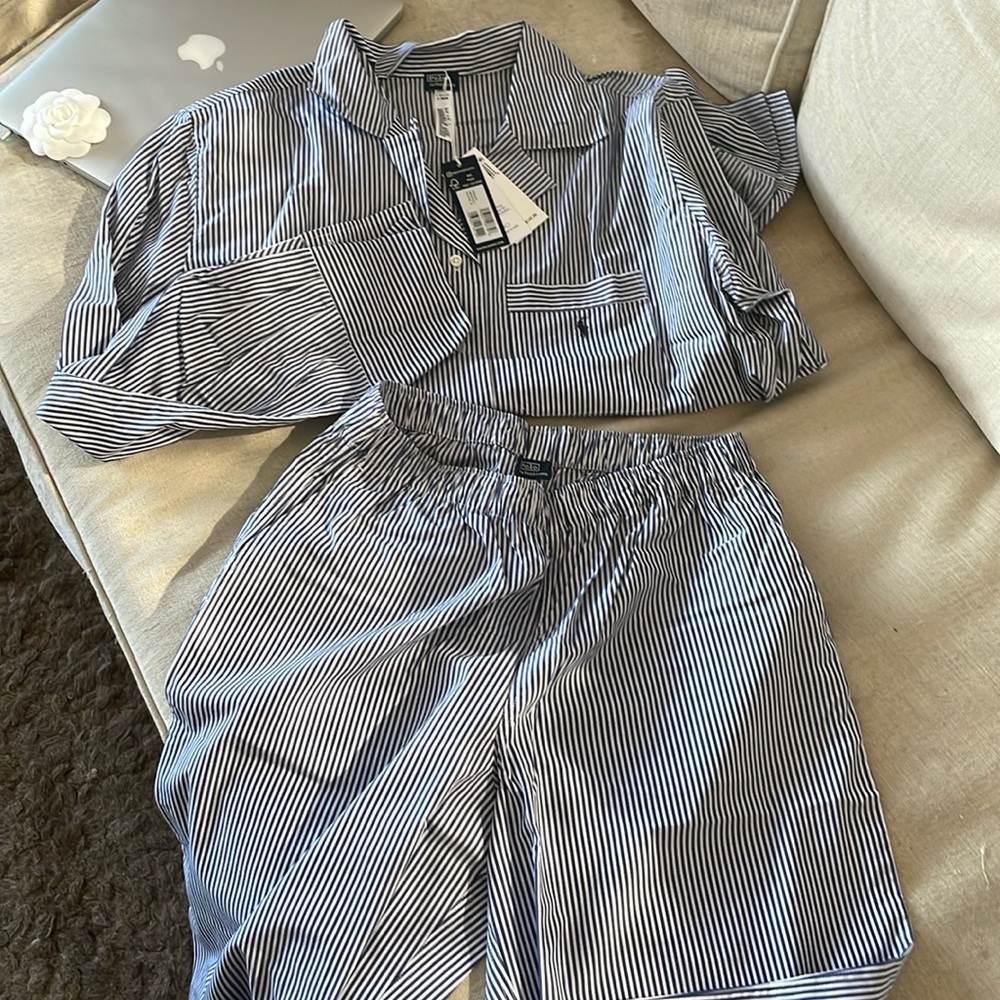 Polo by Ralph Lauren Blue and White Striped Pajama Set